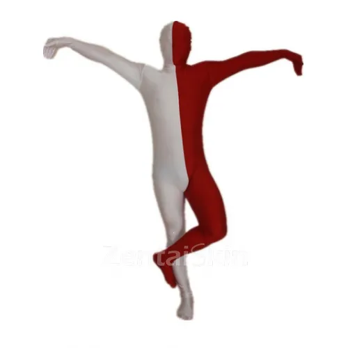White and Red Split Halloween Holiday Cosplay Unisex Lycra Spandex Skinsuit Morph Second Skin Zentai Second Skin Suit