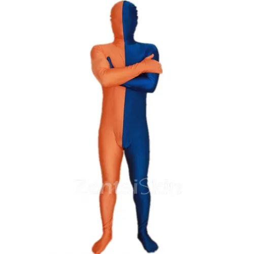 Orange and Deep Blue Christmas Split Halloween Holiday Cosplay Unisex Lycra Spandex Skinsuit Morph Second Skin Zentai Second Skin Suit