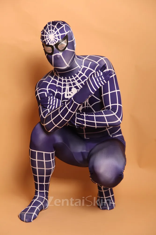 Fullbody Second-skin Super Hero Halloween White Stripe Spiderman Zentai Skinsuit Catsuits