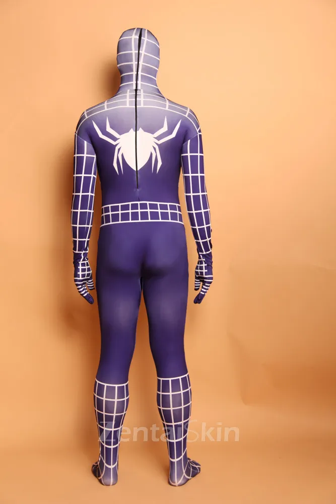 Fullbody Second-skin Super Hero Halloween White Stripe Spiderman Zentai Skinsuit Catsuits