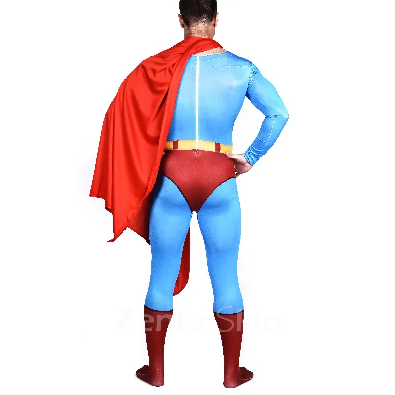 Lycra Full Body Bodysuit Superman Tights Superhero Cosplay Zentai Catsuit Zentai Skinsuit Second Skin Clothing with a Cape