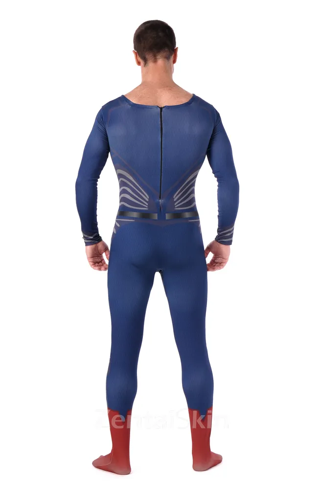 Blue Superman Fullbody Tights Superhero Cosplay Zentai Catsuit Zentai Skinsuit Second Skin Clothing with Red Cape