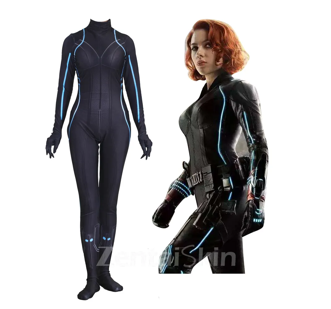 3D Printed Black Widow Costume One-piece Second Skin Full Body Zentai Catsuit Skinsuit Leotard Costume No Hood