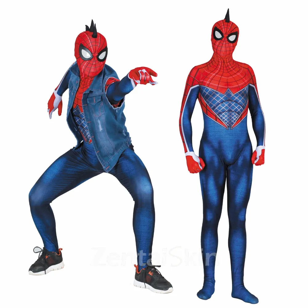 Halloween 3D Print Punk Spiderman Cosplay One-piece Second Skin Full Body Spiderman Zentai Catsuit Skinsuit