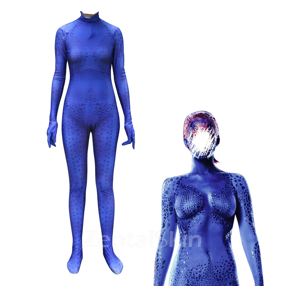 3D Printed Costume X-men Blue Spotted Magic Girl Cosplay Second Skin Full Body Zentai Catsuit Skinsuit