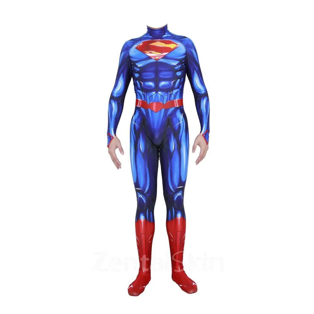 Superman Costume Comics Movie Hero Leotard Cosplay Second Skin Full Body Anime Zentai Catsuit Skinsuit
