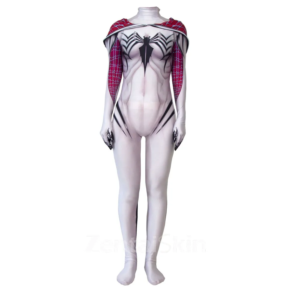 Spiderman Costume 3D Printed White Venom Cloak Big Spider Cosplay Zentai Catsuit Skinsuit Second-skin Clothing