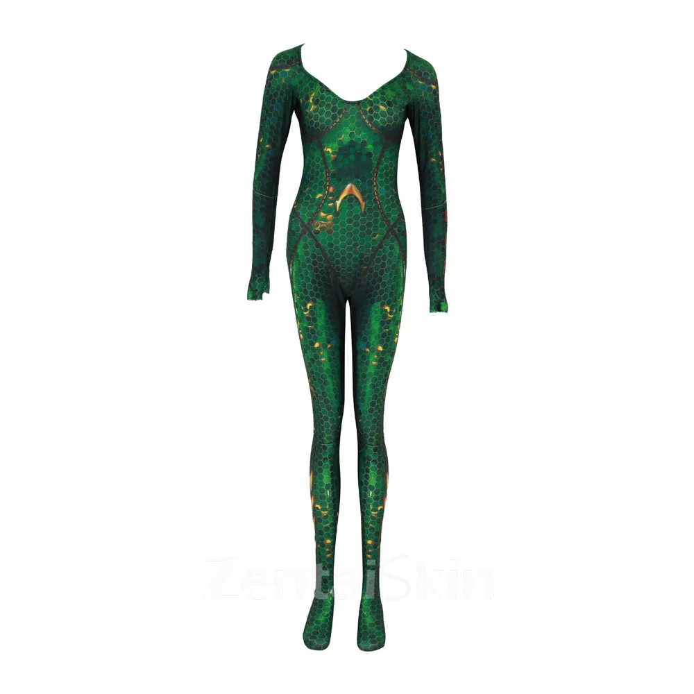 Sea Queen Atlana Queen Cosplay Costume One-piece Tight Second Skin Full Body Zentai Catsuit Skinsuit