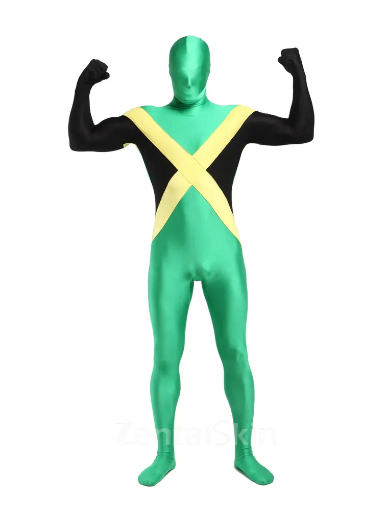 Jamaica Flag Second Skin Fullbody One -piece Spandex Zentai Catsuit Skinsuit