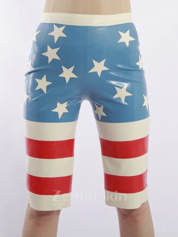 Second Skin Unisex Star Red Stripe Flag Trendy Latex Shorts