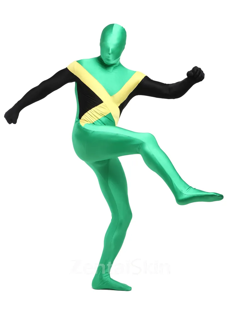 Jamaica Flag Second Skin Fullbody One -piece Spandex Zentai Catsuit Skinsuit