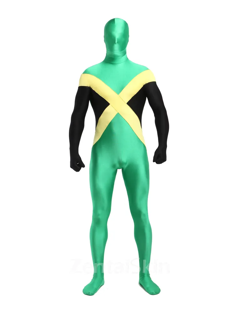 Jamaica Flag Second Skin Fullbody One -piece Spandex Zentai Catsuit Skinsuit