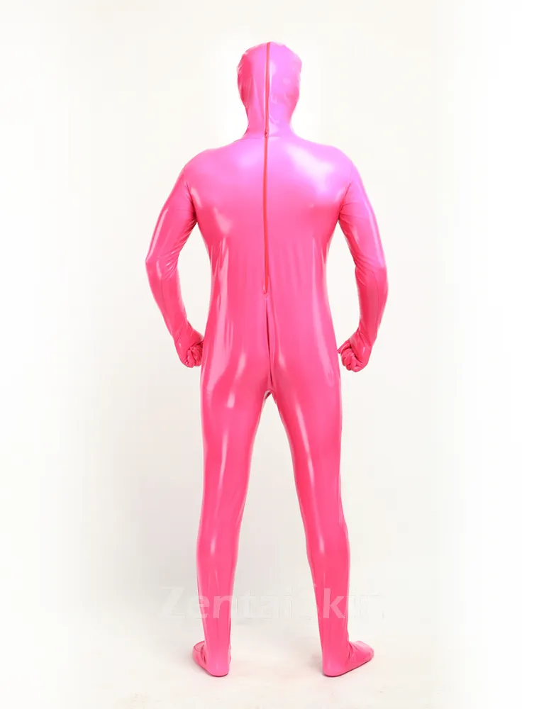 Unisex Open Mouth Eyes Pink Skinsuit Wetlook Unitard PVC Catsuit Zentai Second-skin Clothing