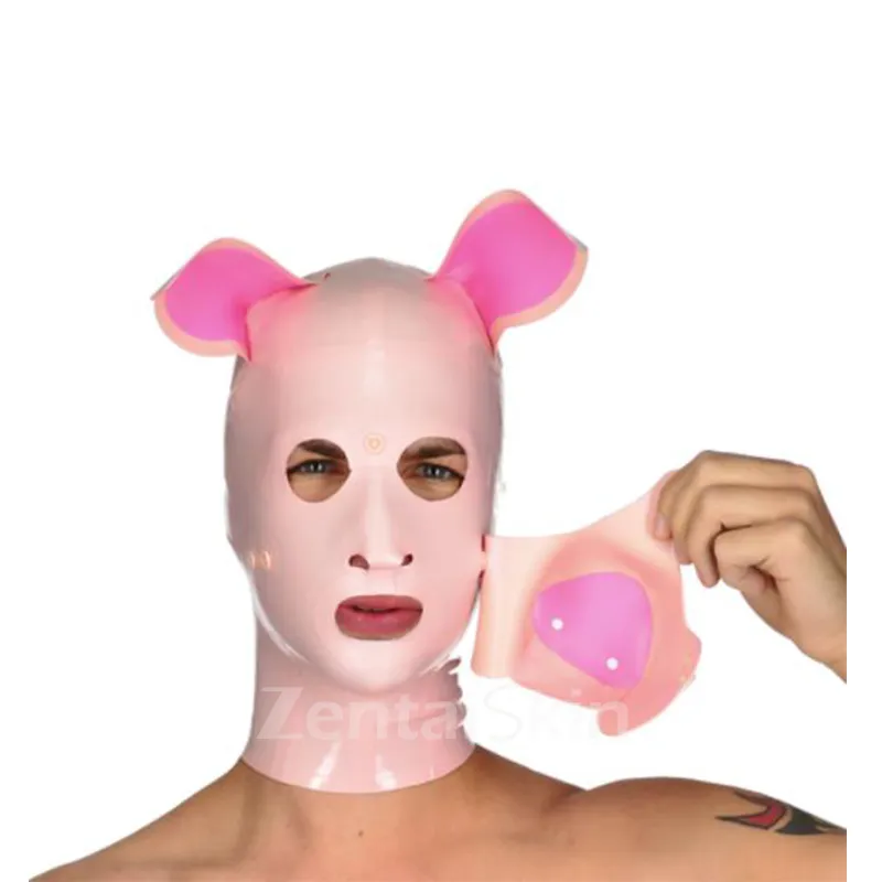 Second Skin Natural Latex Head Cover Latex Piglet Mask