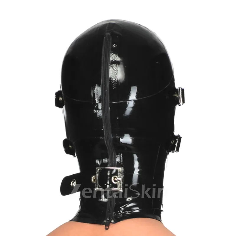 Second Skin Natural Latex Head Cover Mobile Eye Mask Latex Suffocation Head Cover Detachable