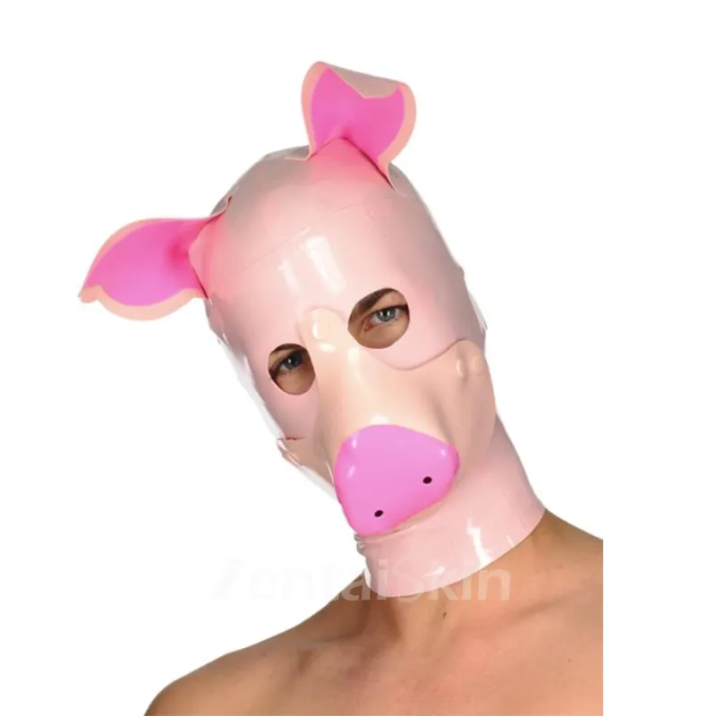 Second Skin Natural Latex Head Cover Latex Piglet Mask