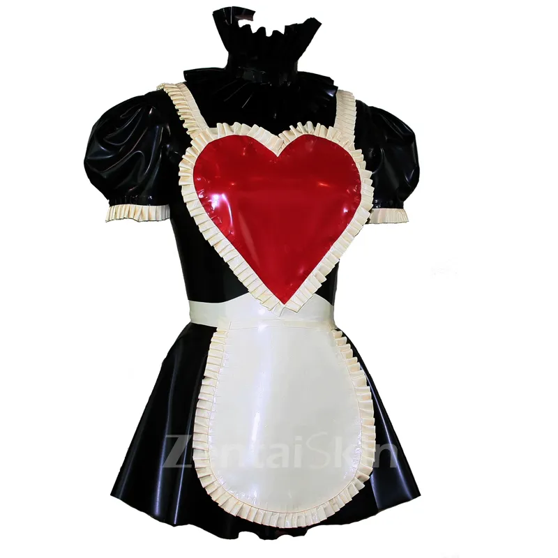 Second Skin Sexy Natural Latex Dress Women Red Maid Dresses Short Dress Pseudonym Crossdressing Latex Dresses
