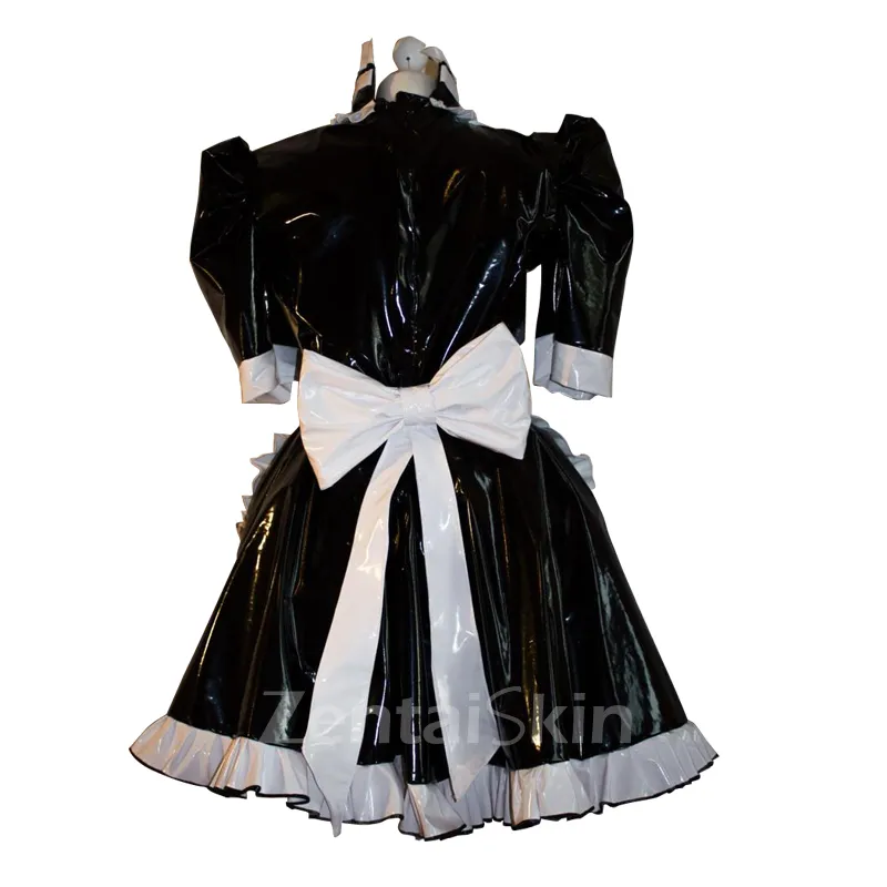 Second Skin Women Natural Latex Dress Sexy Maid Dresses Short Sleeves Dress