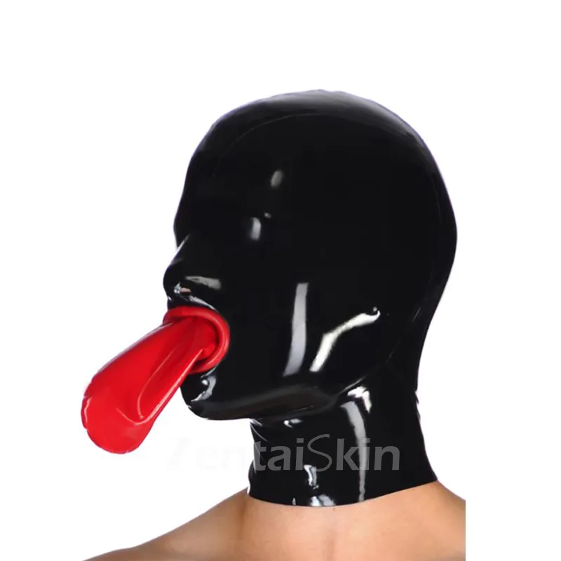 Second Skin Natural Latex Head Cover Mouth Cover Latex Head Mask with Tongue Cover