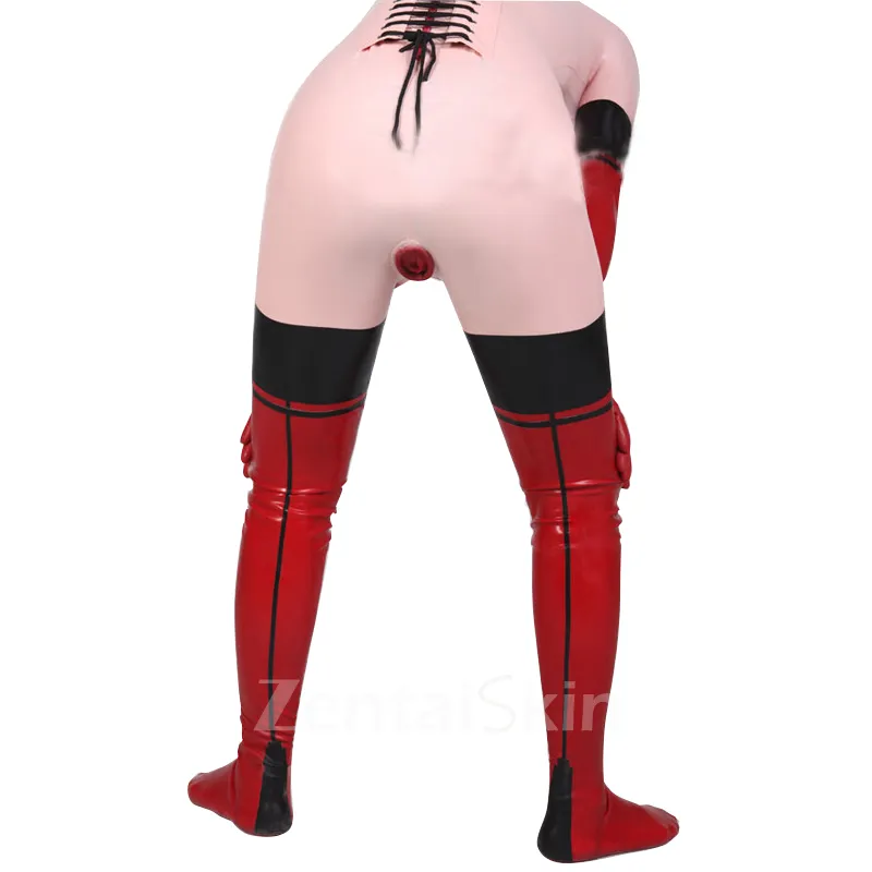 Second Skin Fetish No Zipper Pinktight Latex Clothes Women 3D Bust Latex Catsuit