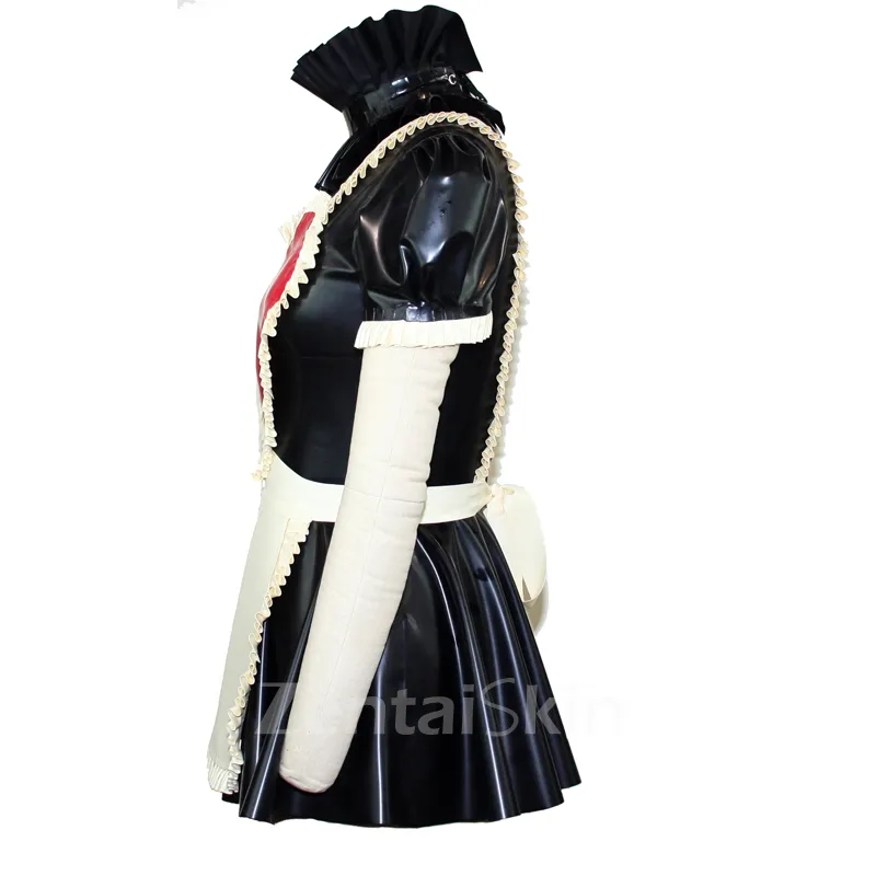 Second Skin Sexy Natural Latex Dress Women Red Maid Dresses Short Dress Pseudonym Crossdressing Latex Dresses