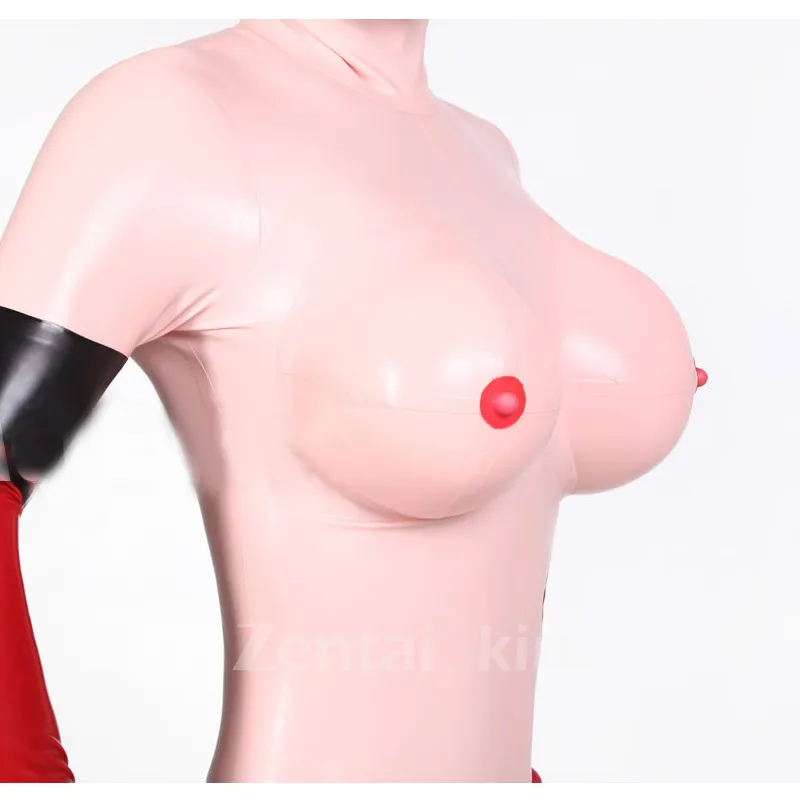 Second Skin Fetish No Zipper Pinktight Latex Clothes Women 3D Bust Latex Catsuit
