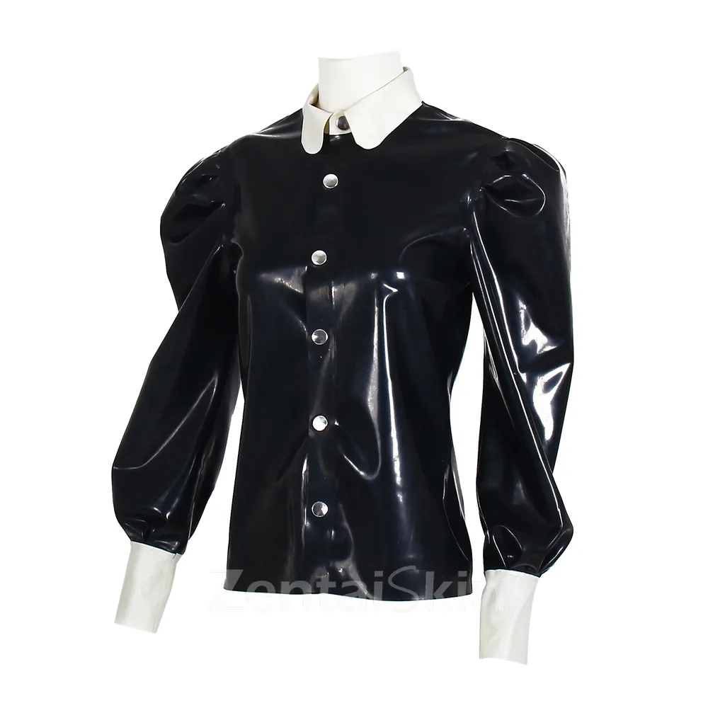 Natural Latex Clothing Second Skin Fetish Fashion Color-block Latex Coat Top