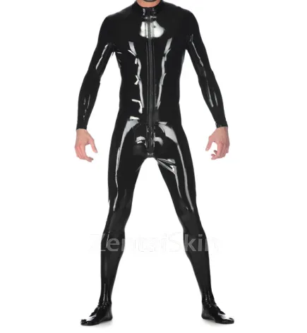 Sexy Rubber Fetish Latex Bodysuit Bondage Leotard Second Skin Full Body Front Zip Catsuit without Hand and Hood