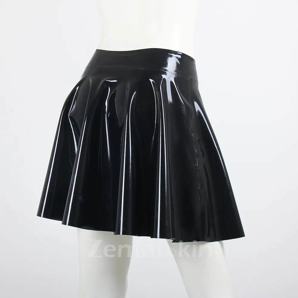 Second Skin Natural Latex Clothing Sexy Ruffles Sun Skirt Black Latex Skirt Best Handmade