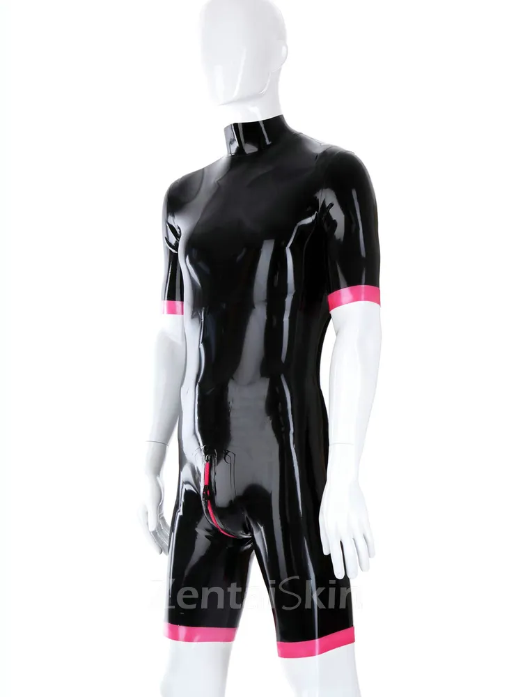 Half Sleeve Half Pants Bodysuit Second Skin Fetish Blacktights Athletic Wear Latex Bodysuits Handmade