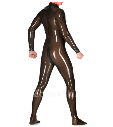 Sexy Rubber Fetish Latex Bodysuit Bondage Leotard Second Skin Full Body Front Zip Catsuit without Hand and Hood