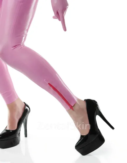 Second Skin Fetish Latex Clothing Female Sexy Pink Lady Back Zip Latex Catsuit without Hood Customize for Women