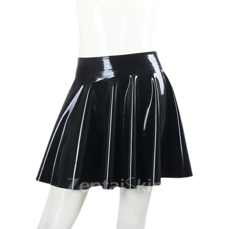 Second Skin Natural Latex Clothing Sexy Ruffles Sun Skirt Black Latex Skirt Best Handmade