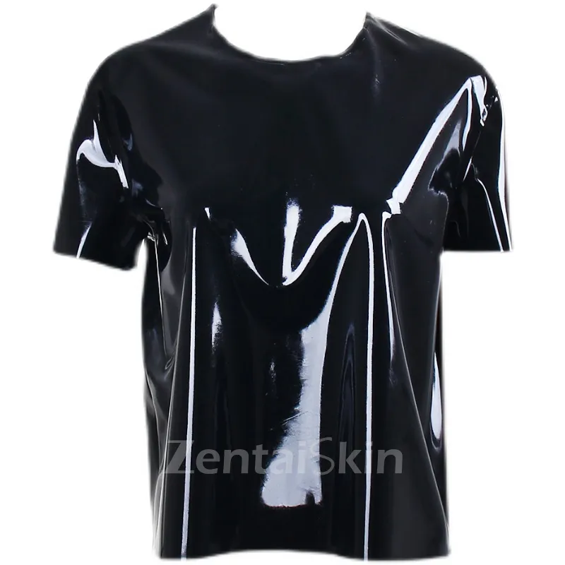 Second Skin Fetish Latex Clothing Half-length Sleeves T-shirt Latex Top