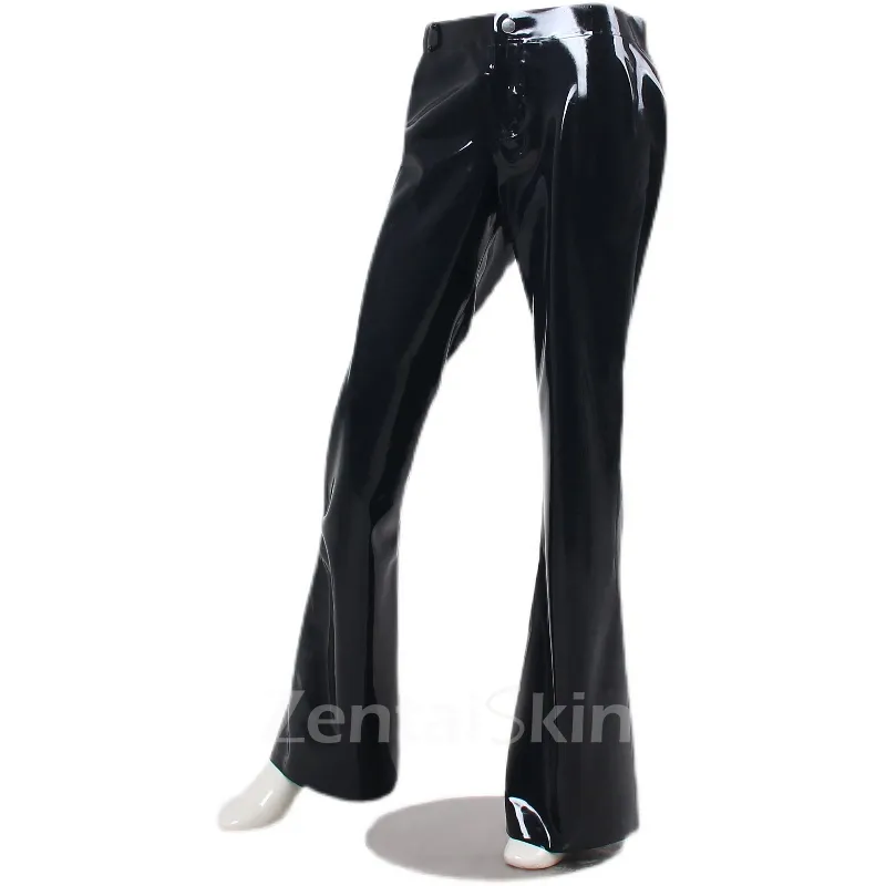 Second Skin Black Latex Fashion Long Latex Trousers Sexy Flared Pants