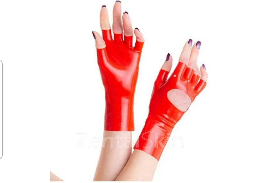 Second Skin Latex Unisex Short Gloves Finger Red Gloves