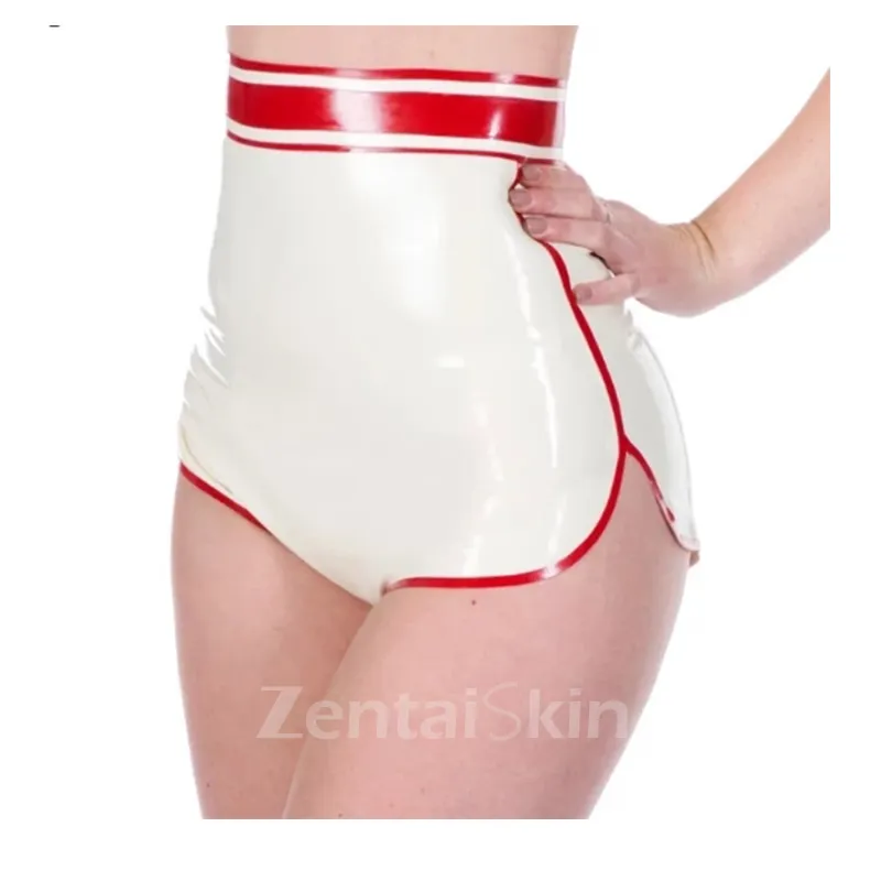 Female Natural Latex Clothing Shorts Second Skin High Waist White Red Boxer Underwear Clubwear