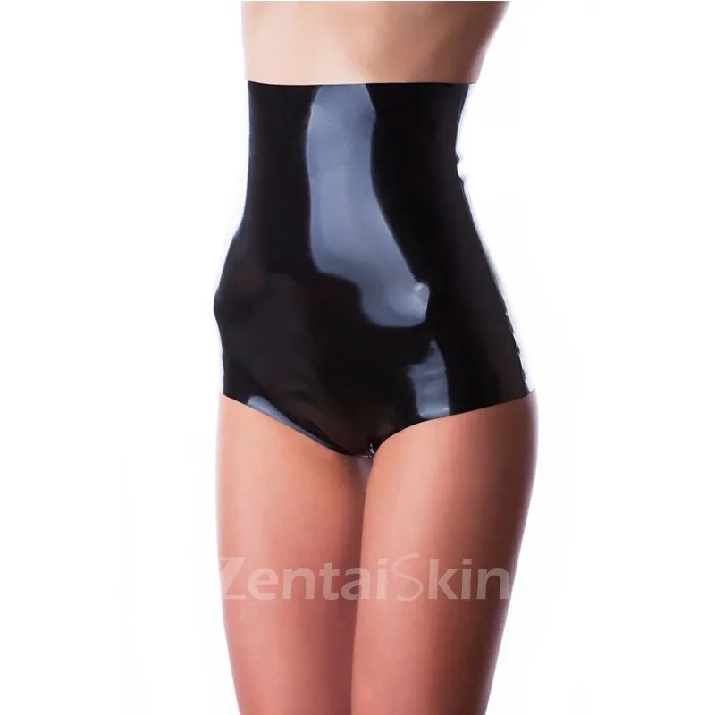 Women Rubber Fetish Clothing Black High Waist Skinny Shorts Latex Underwear Handmade