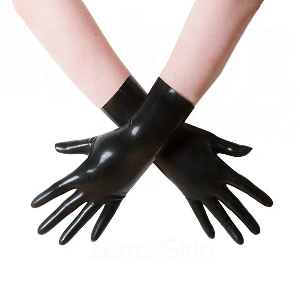 Second Skin Fetish Latex Gloves Black Short Gloves Unisex Seamless Latex Gloves
