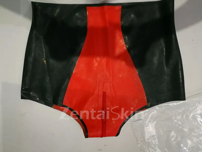 Female Sexy Panties Black and Red High Waist Crotch Zip Latex Lingerie Shorts Second Skin Underwear Customize for Women