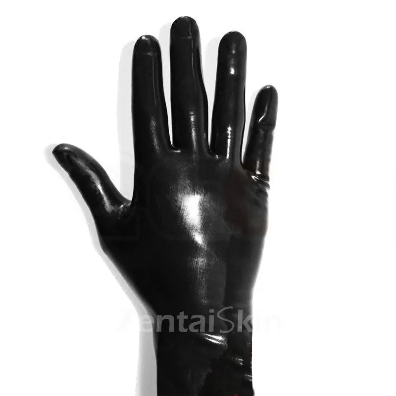 Second Skin Fetish Latex Gloves Black Short Gloves Unisex Seamless Latex Gloves