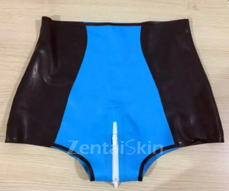 Female Sexy Panties Black and Red High Waist Crotch Zip Latex Lingerie Shorts Second Skin Underwear Customize for Women