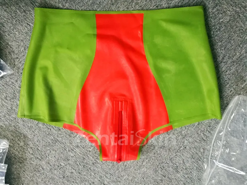 Female Sexy Panties Black and Red High Waist Crotch Zip Latex Lingerie Shorts Second Skin Underwear Customize for Women