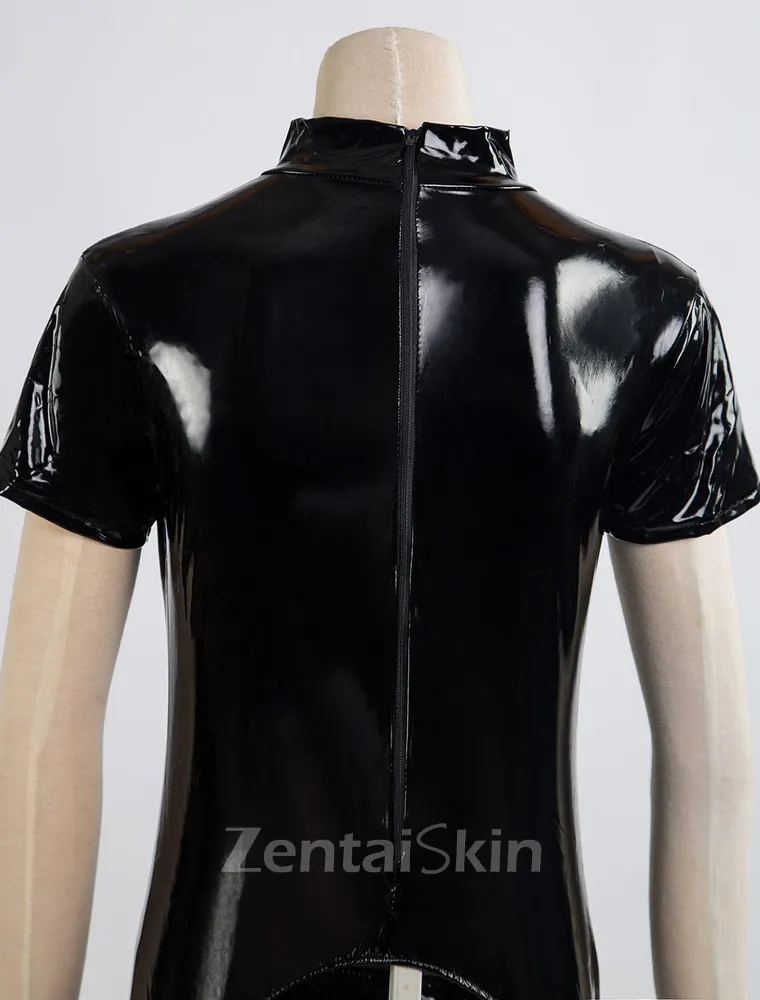 Sexy Cut Out Wet Look Skinsuit Shiny Black Crotchless Wetlook Unitard PVC Bodysuit Gimp Suit Halloween Catsuit Zentai Second-skin Clothing Customize for Women