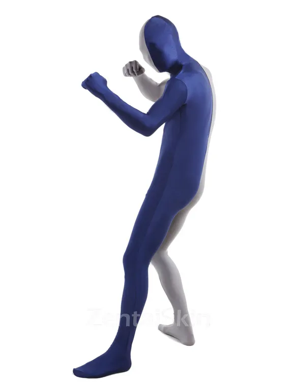 Grey and Navy Unisex Second Skin Full Body Lycra Spandex Zentai Catsuit Skinsuit