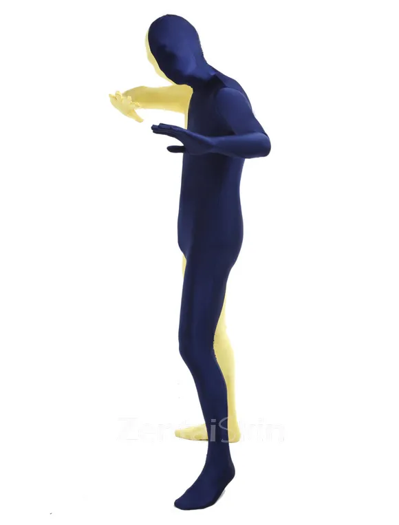 Yellow and Navy Unisex Second Skin Full Body Lycra Spandex Zentai Catsuit Skinsuit