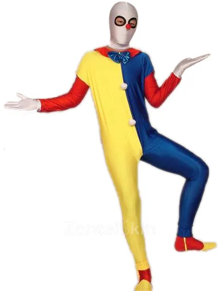 Yellow Blue Red Spandex Lycra Clown Zentai Catsuit Skinsuit Second-skin Clothing