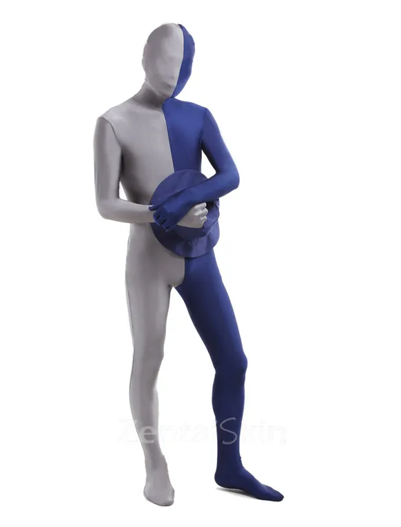 Grey and Navy Unisex Second Skin Full Body Lycra Spandex Zentai Catsuit Skinsuit