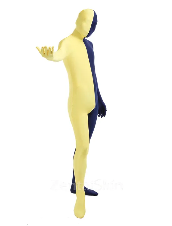 Yellow and Navy Unisex Second Skin Full Body Lycra Spandex Zentai Catsuit Skinsuit