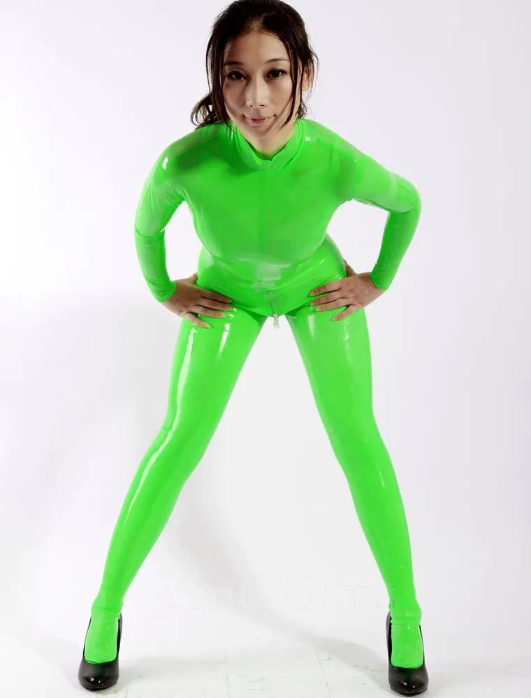 Women Natural Latex Catsuit Second-skin Clothing Green Latex Catsuits